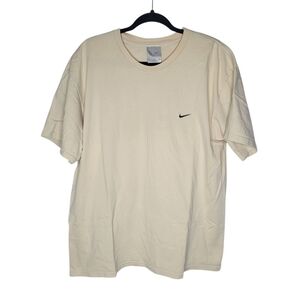 Vintage Y2K Nike Swoosh Retro Embroidered Streetwear T-Shirt Size XL in Beige